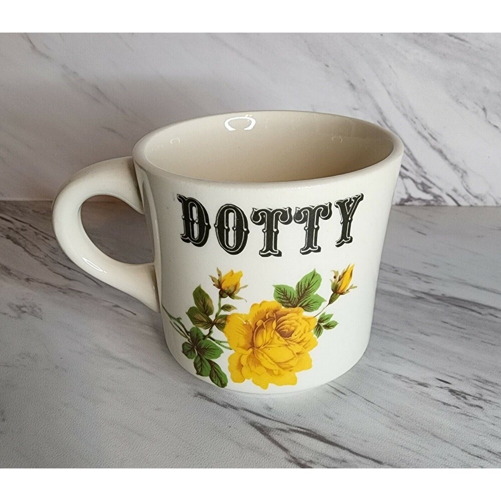 Vintage Dotty Coffee Mug With Yellow Roses Retro USA Dorothy Woman Tea Fkowers